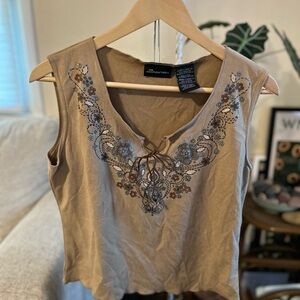 Boho Baby Tee Tank Top Brown Sleeveless Y2K Festival Bohemian size xl